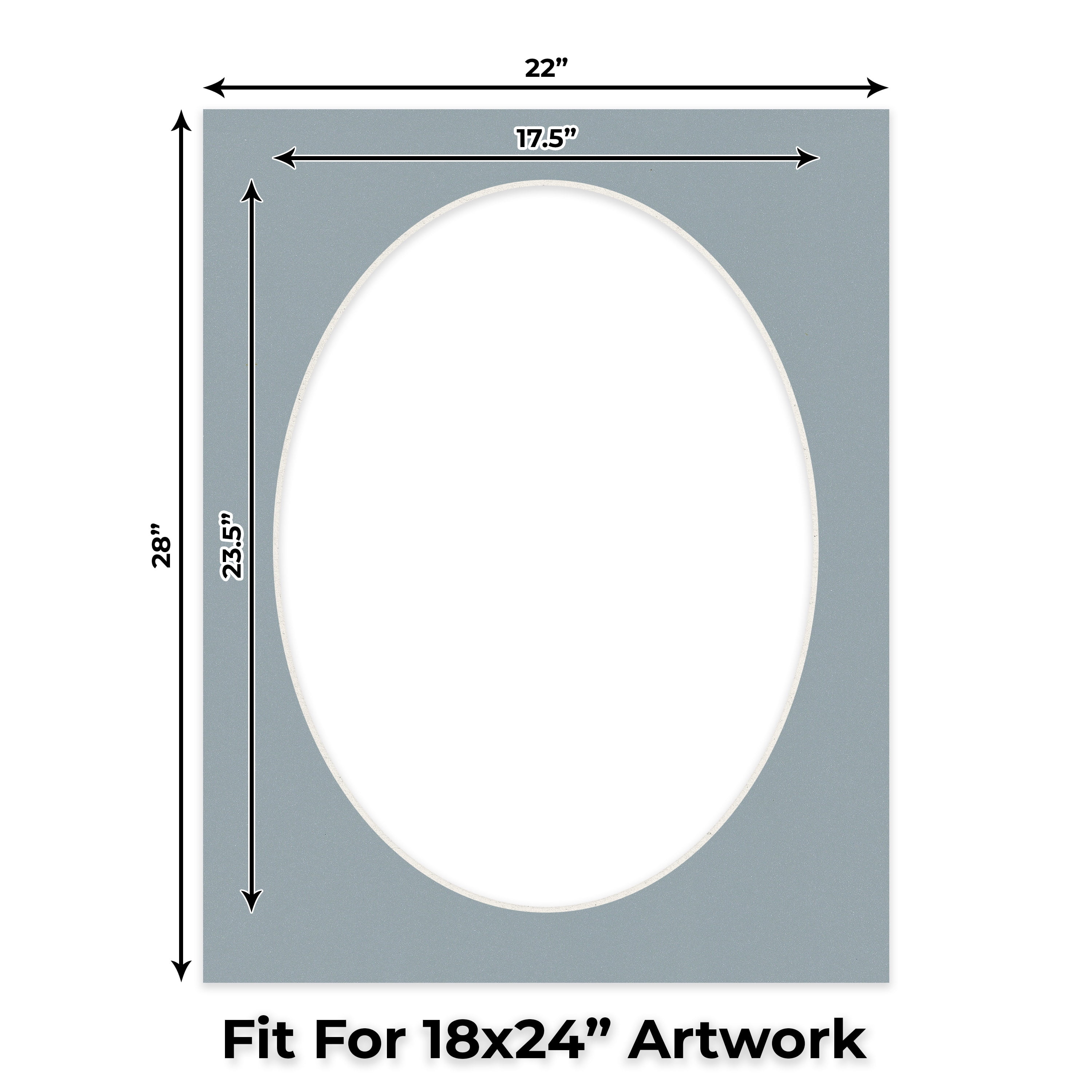 Metallic Silver Picture Frame Mat for 22x28 Frames - Oval Opening for 18x24 Photos - 25 Mats