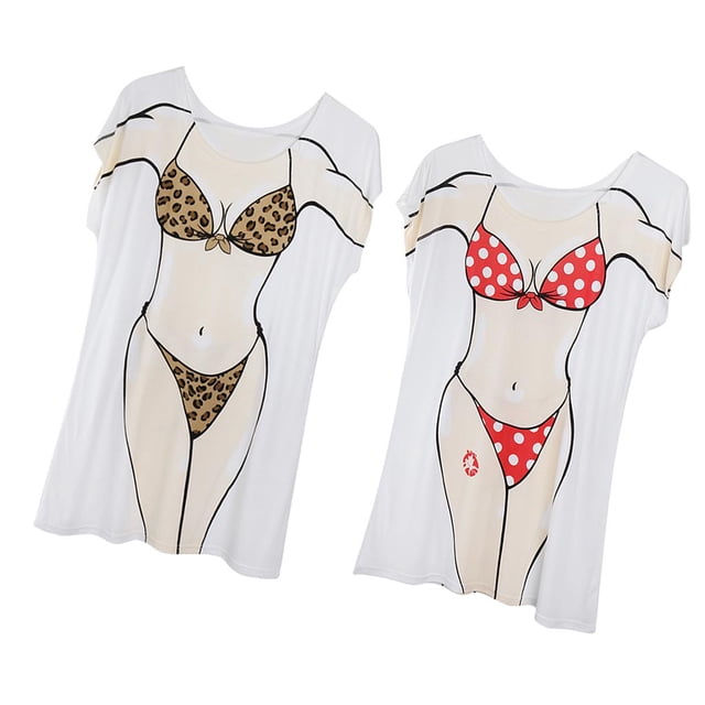 Paquete de 2 piezas Yinane divertidas para mujer bikini Camiseta top lunares verano playa