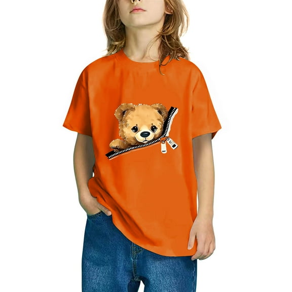 Eltusu Girls Cotton T-shirts, Soft Short Sleeve Pullover Crewneck Graphic Tee Orange Size 3-4 T