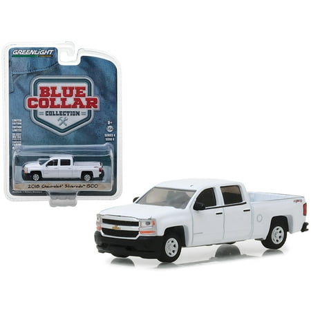 99 Chevrolet 1500 Truck - 2018 Chevrolet Silverado 1500 Pickup Truck White Blue Collar Collection Series 4 1/64 Diecast Model Car by Greenlight