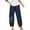 ZB Blue, variant on Plus Size Pants Solid Color Elastic Waist Straight Leg Linen Ankle Pants With Pocket Casual Pants Women Summer Dark Blue XXXXL
