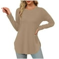 thumbnail image 1 of Yuyuzo Womens Tops Crew Neck Long Sleeve Side Split Solid Color Loose Casual Basic Fall Tunic Top, 1 of 6