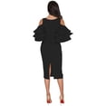 thumbnail image 2 of Vestido midi de noche de fiesta sexy elegante con cuello en V y hombros descubiertos con mangas con volantes lisos Vestido ajustado Adepaton WRMH-225-16, 2 of 6