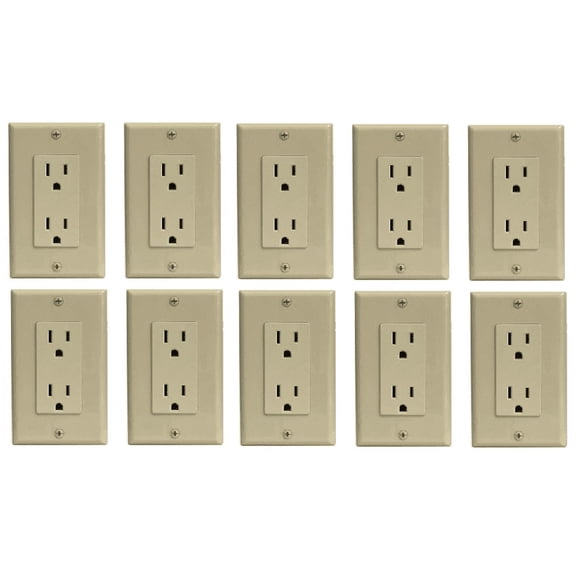 RiteAV 15A Electrical Duplex Receptacle Wall Outlet Plate 1 Gang Decorative - Light Almond - 10 Pack