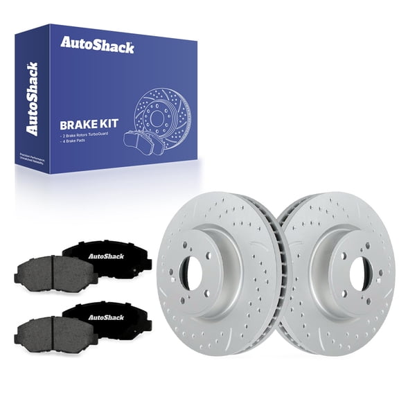 AutoShack Front Vented Drilled & Slotted Coated Brake Rotors Silver Matte Finish   Premium Ceramic Pads 6-PC Brake Kit Replacement for 2003-2017 Honda Accord TurboGuard 11.1" (281.95 mm)