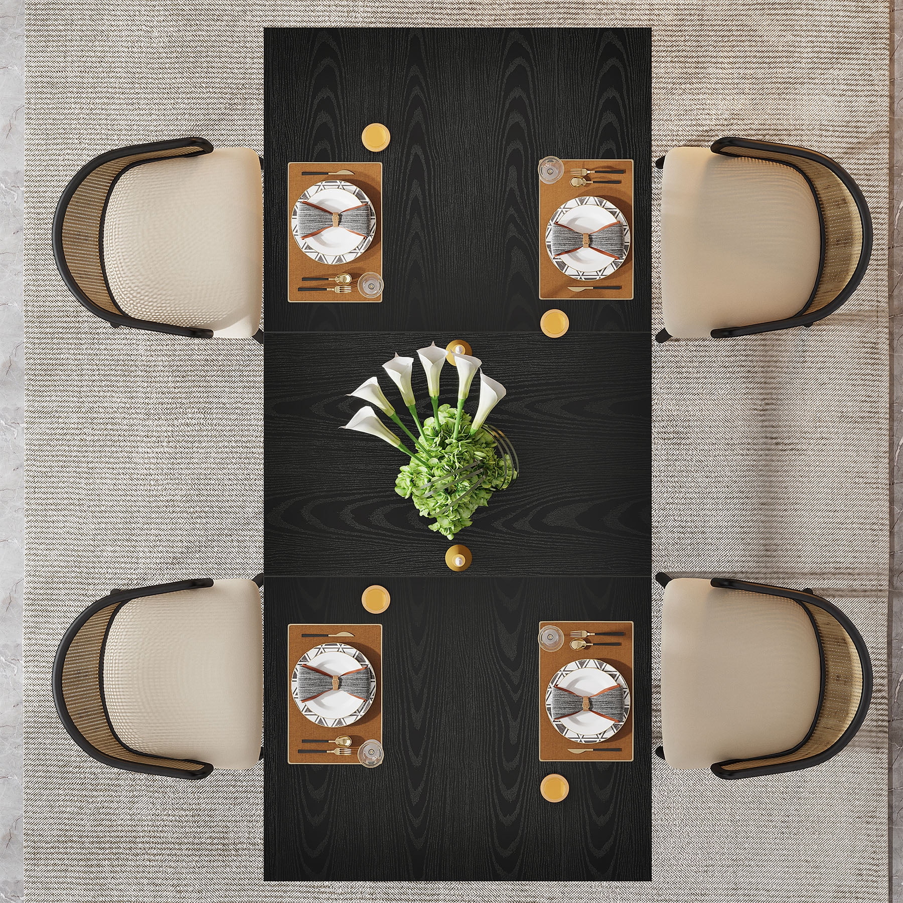 Fnova 63" Modern Dining Table, Rectangular Wooden Top Kitchen Table, Stylish Metal Trestle Legs, Seats 4 to 6 for Dining Room & Kitchen, Living Room