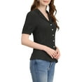 thumbnail image 4 of Allegra K Women's Camp Collar Button Front Textured Short Bubble Sleeve Shirt, 4 of 6
