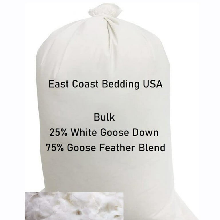 East Coast Bedding 25/75 Blend White Goose Down Pillow Filler Stuffing, 20-lb Bulk, Size: 20 lbs