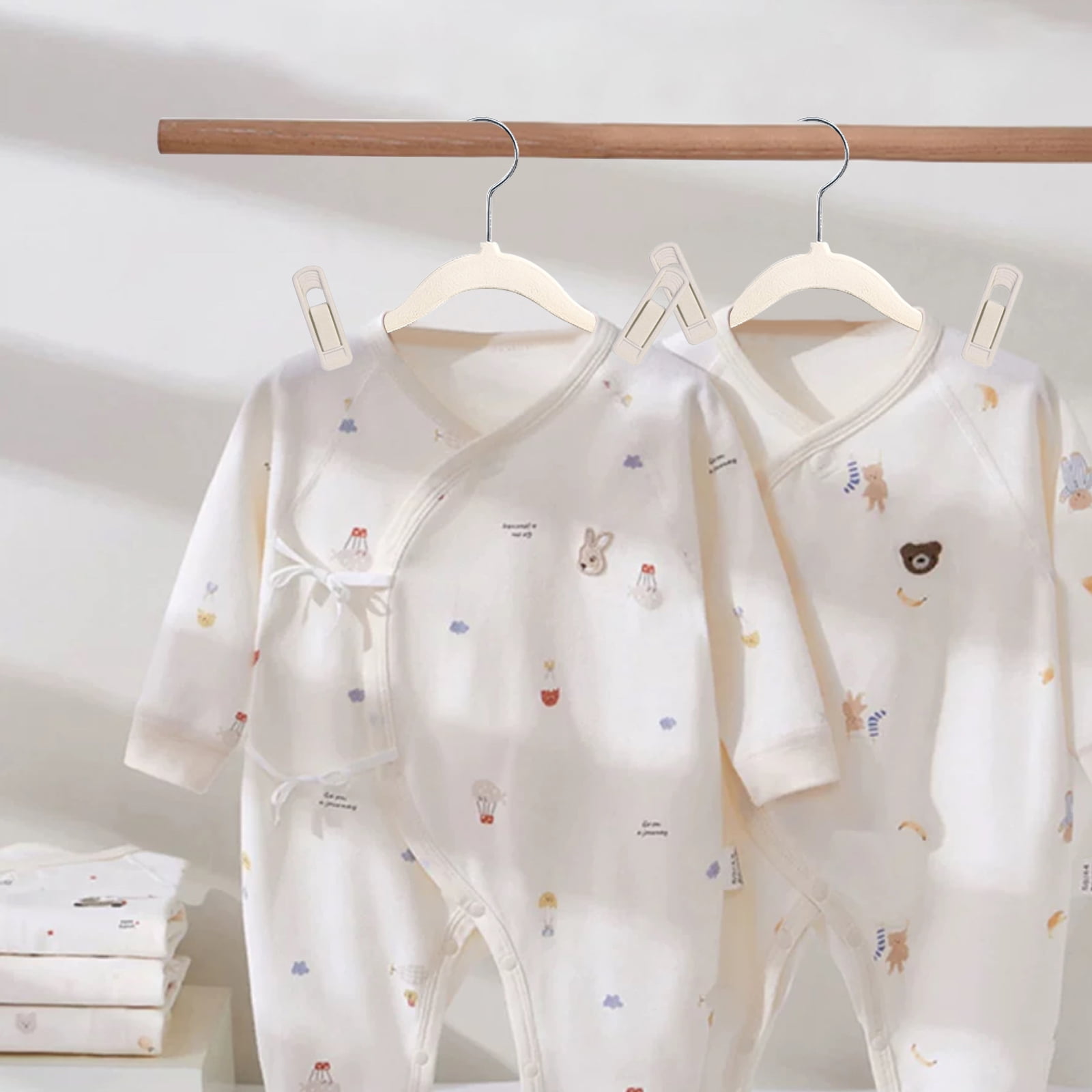 GIRACOA Baby Velvet Hangers(11inch - 50 Pcs), Premium Non Slip Kids Felt Hangers for Clothes for Toddler Kids' Closet with 10 Velvet Hanger Clips - Beige