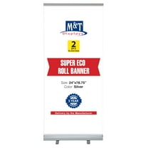 M&T Displays Super Eco Retractable Roll Up Banner Floor Standing 24x78.75 Inch Display Stand Silver Aluminum Profile with Carrying Bag for Convention, Conference, Trade Show, Office (2 pack)