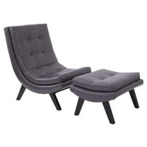 Pemberly Row Pewter Gray Lounge Chair and Ottoman Set in Bonded Leather