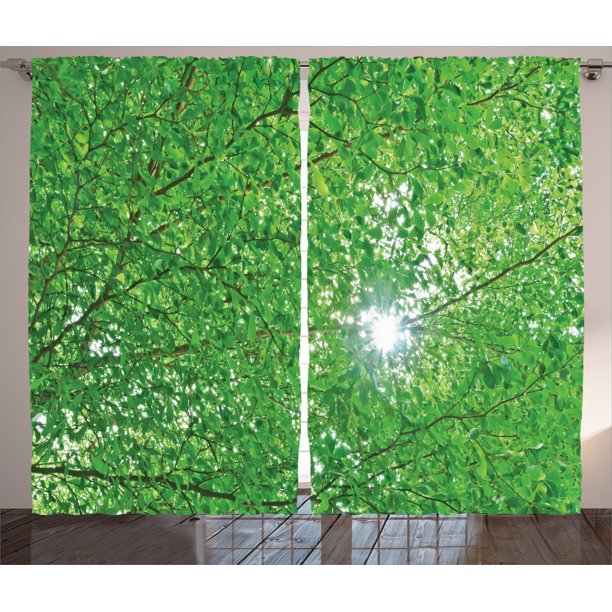 Forest Home Decor Curtains 2 Panels Set Sun Through Tree Branch And Leaf Top Relax Peaceful