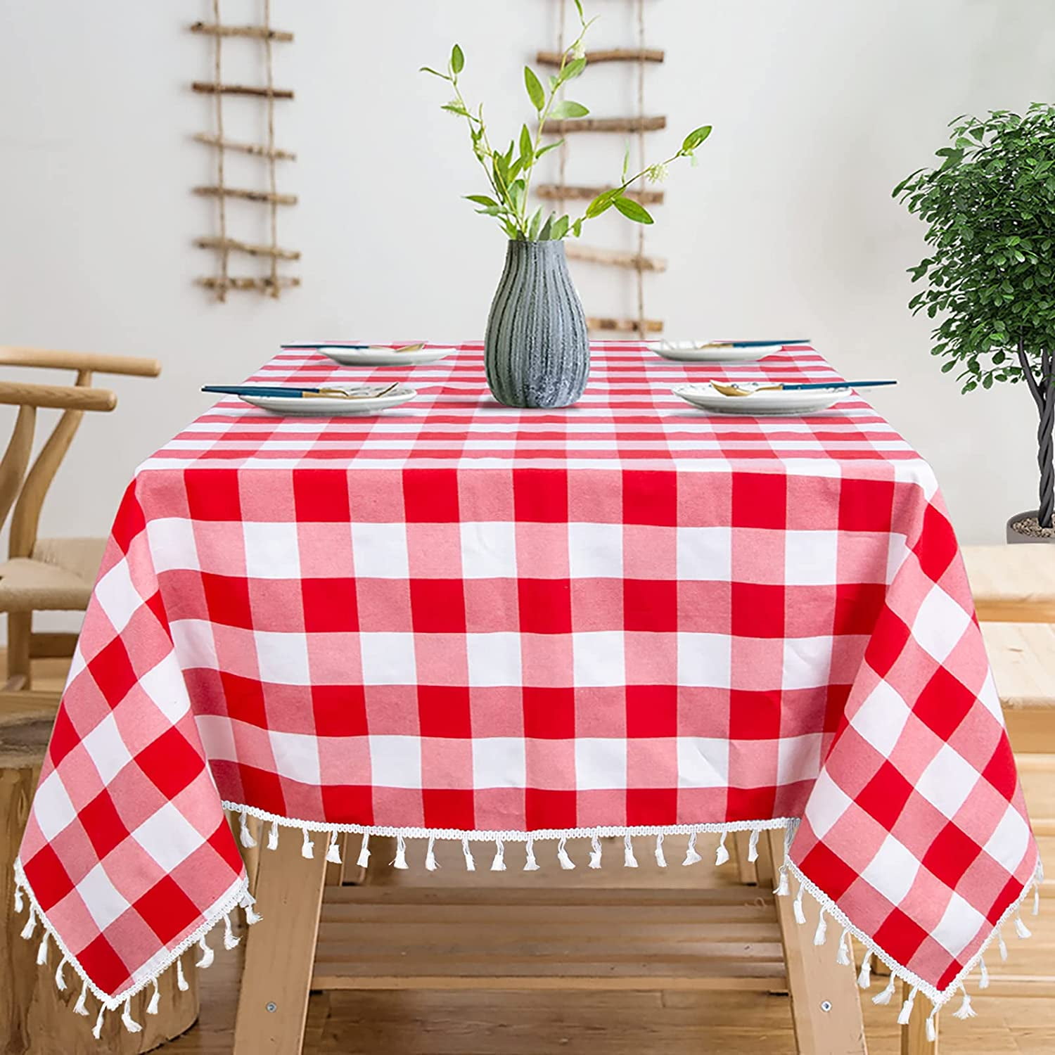 LOT OF 3 3 RED CHECK COUNTRY PLAID SQUARE GINGHAM TABLECLOTHS 54 X 54 
