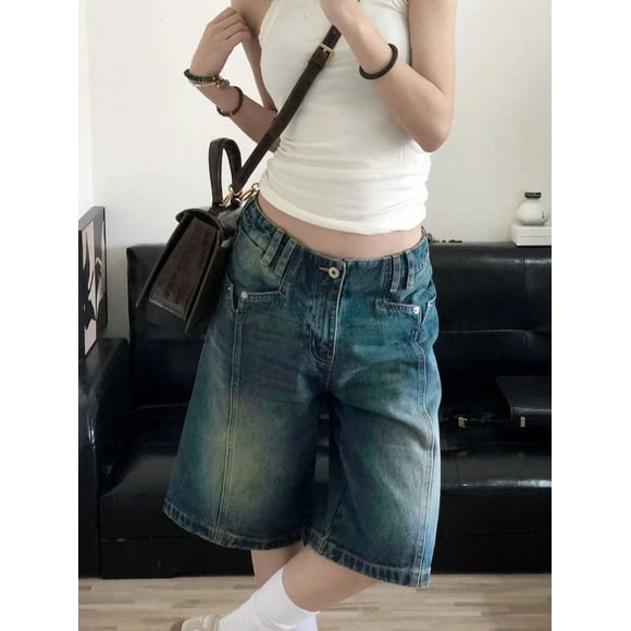 Denim Shorts Baggy High Waist Streetwear Wide Leg Jorts Casual Oversize Washed Jeans