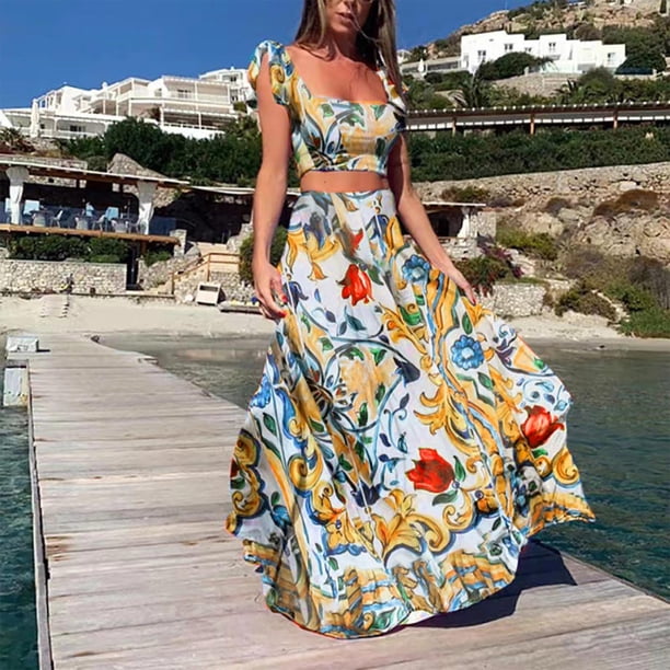 WILLBEST Vestidos Casuales para Mujer con Curvas, Vestido Informal de Verano con Cuello de Barco y Parte Superior para Fiesta, Trajes y Conjuntos Casuales de Dos Piezas para Mujer Chica