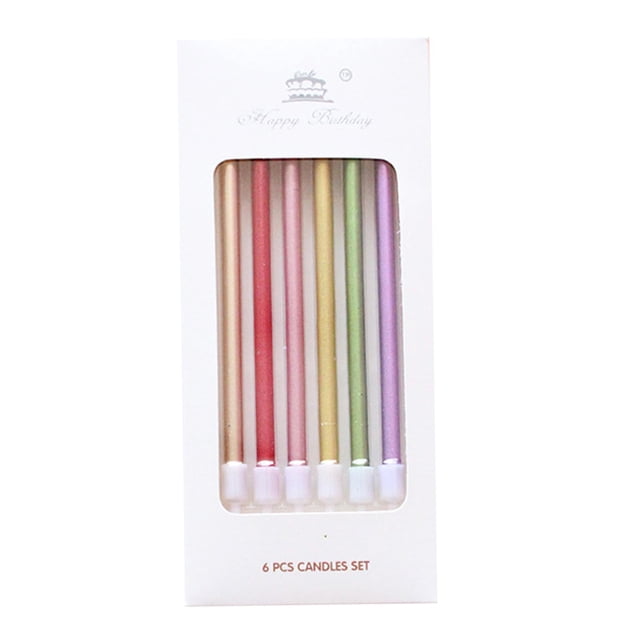 6 velas metálicas altas para tartas, ideales para bodas, fiestas y aniversarios. Multicolor