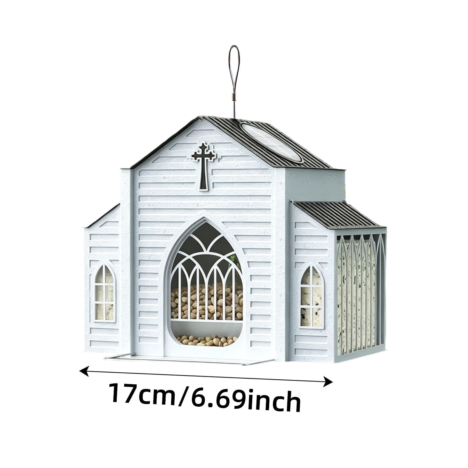Church Shaped Metal Solar Bird Feeder Decorative Hanging Wild Bird Feeder With LED Light Garden Bird For Finches Outdoor Backyard & Bird Lov