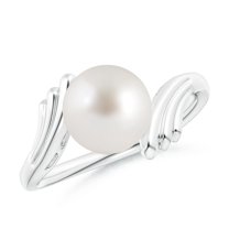 ANGARA South Sea Cultured Pearl Ring with Wing Motifs in 14K White Gold for Women | June Birthstone, Birthday, Anniversary, Jewelry Gift for Women | Pearl Ring