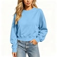 thumbnail image 5 of Womens Crewneck Cropped Sweatshirts Long Sleeve Pullover Tops with Pocket,Solid Color Pullover Top,Ladies Oversized Sweater Blue XXL, 5 of 7