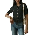 thumbnail image 2 of Women'S Autumn Simple Elegant Double Pocket Metal Button Knit Top Temperament Round Neck Cardigan Black L, 2 of 6