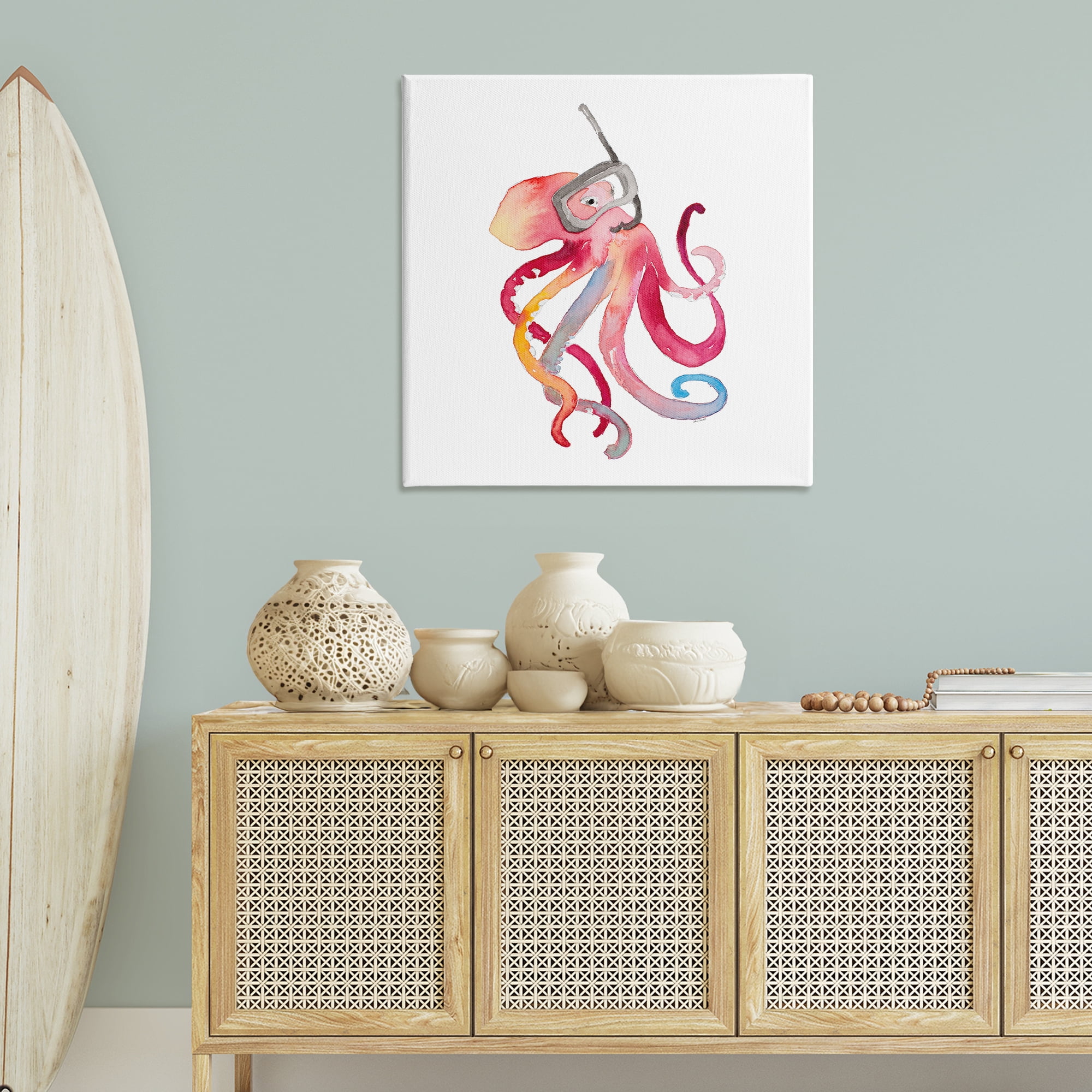 Stupell Industries Snorkel Mask Octopus Novelty Painting Gallery Wrapped Canvas Art Print Wall Art, 36 x 36