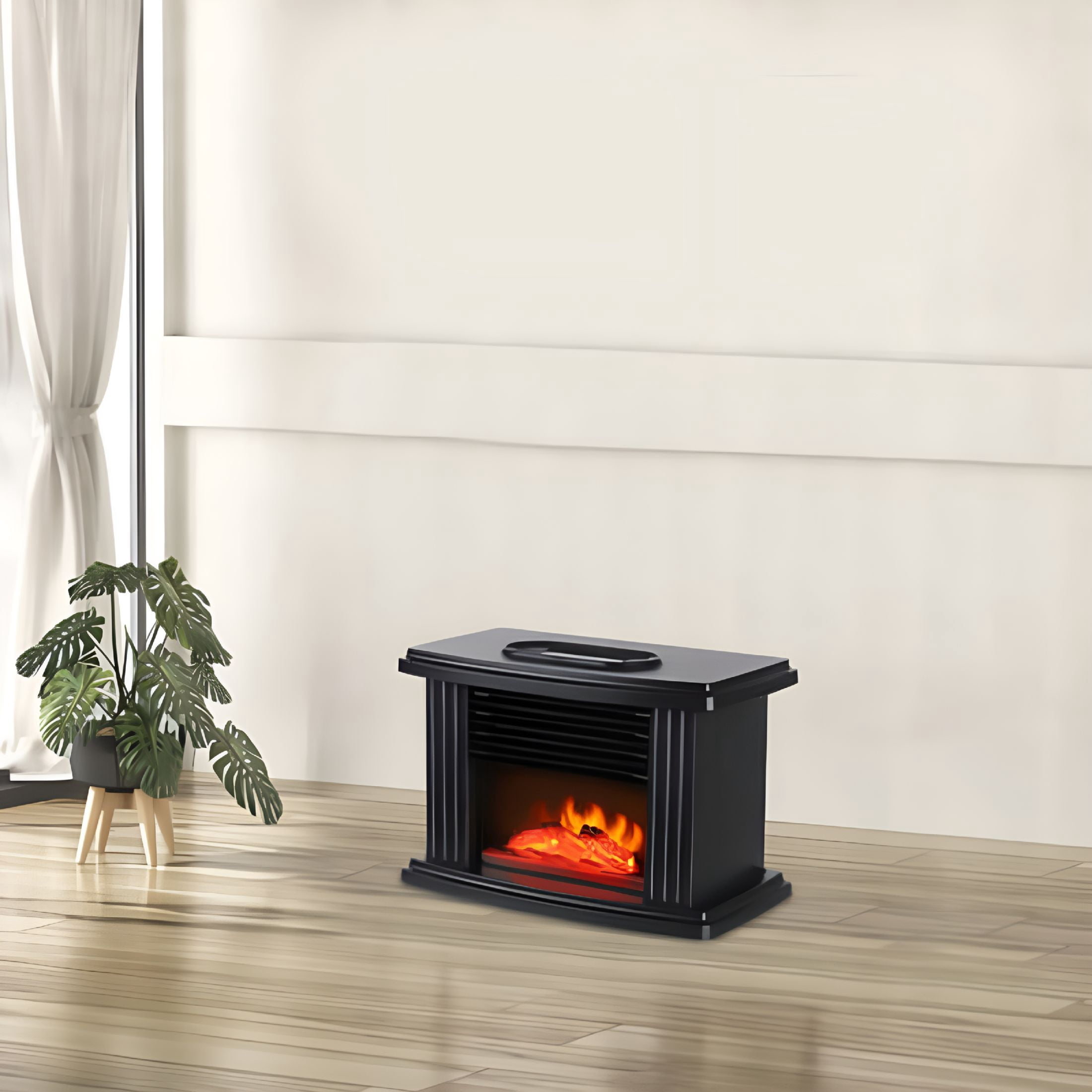 HIBIBUD 1000W Electric Fireplace Standing Space Heater Stove 3D Flame Log Burner