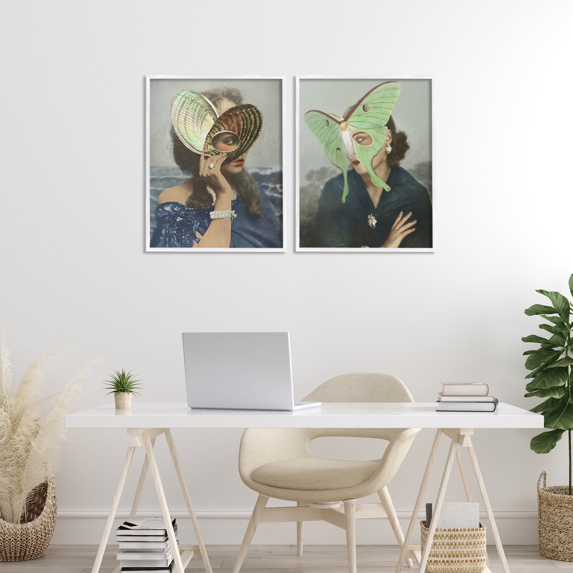 Stupell Industries Naturalist Women Portraits 2 Piece White Framed Giclee Art Set, design by Victoria Barnes