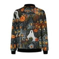 thumbnail image 4 of WXLWZYWL Womens Halloween Bomber Jacket Funny Spooky Ladies Coat Ghost Floral Graphic Cardigan Zip Up Long Sleeve Dressy Tops Moto Biker Windbreaker, 4 of 5