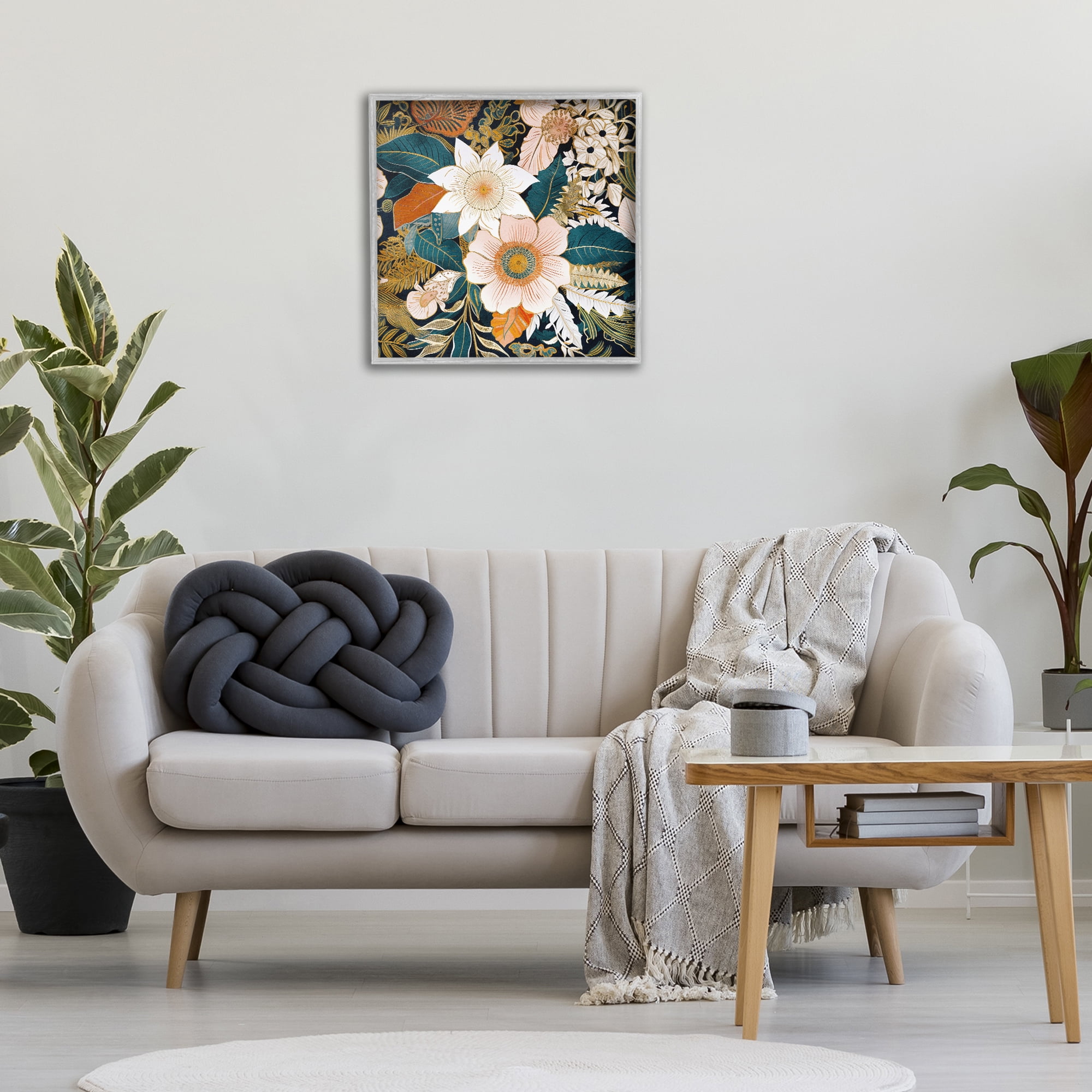Stupell Industries Eclectic Floral Pattern Botanical & Floral Painting Gray Framed Art Print Wall Art, 24 x 24