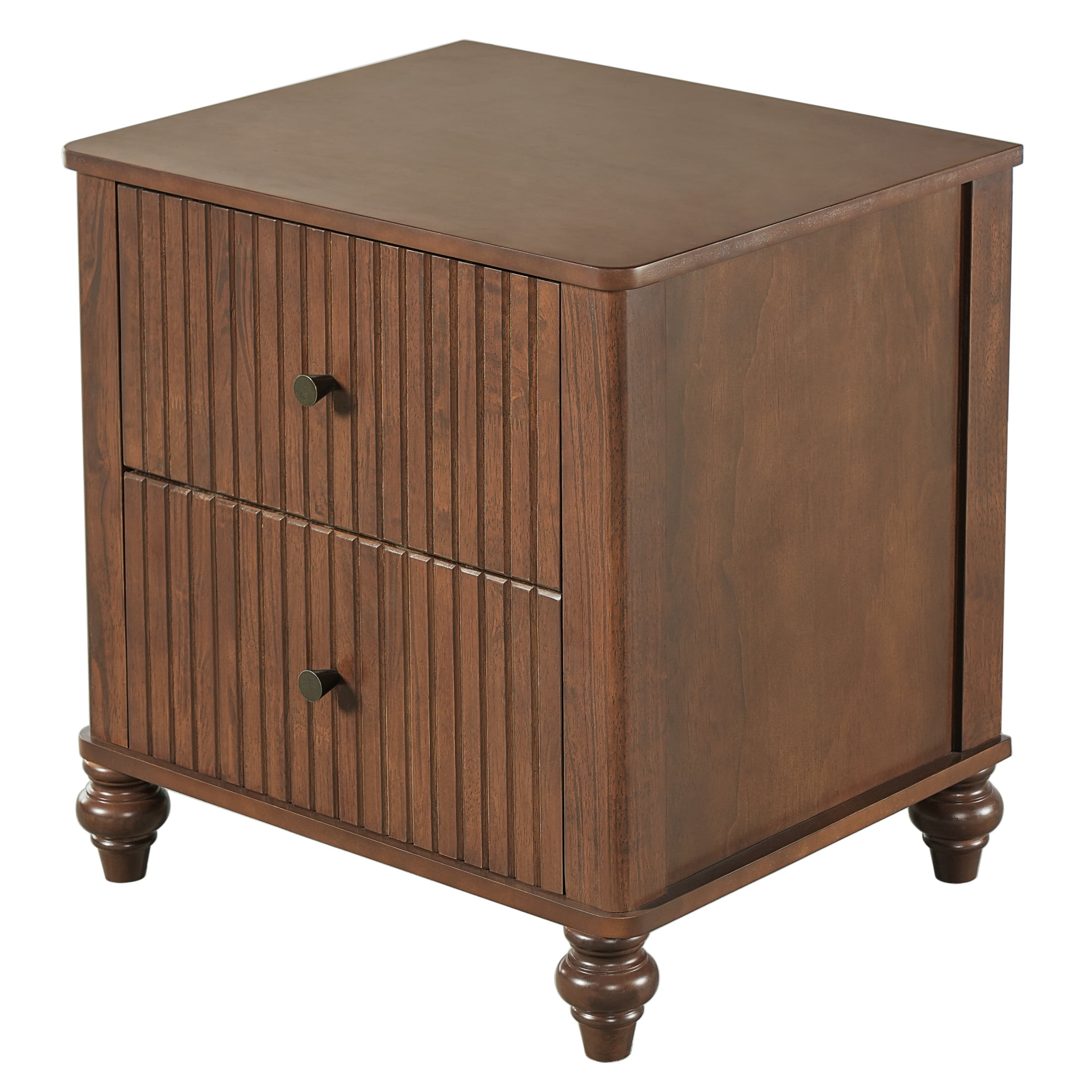 Christopher Knight Home Modern Queen Bed Frame with 2 Drawer Nightstands, Grooved Design, Walnut