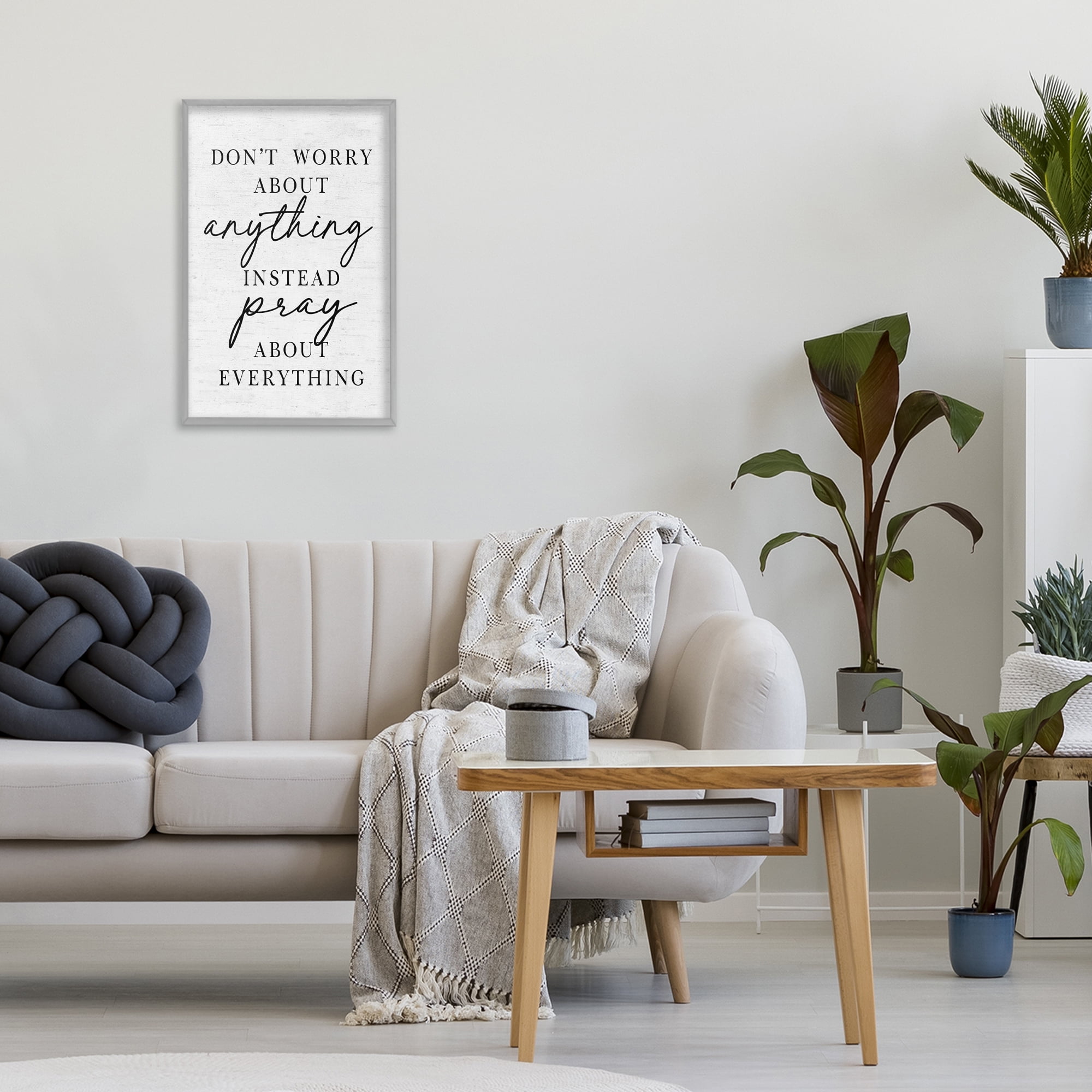 Pray Instead Of Worry Gray Framed Giclee Art, design by Lettered and Lined