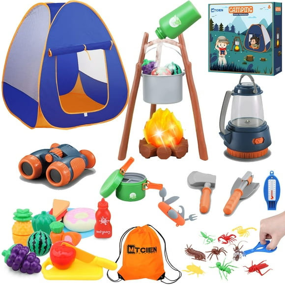 Ensemble de Camping pour Enfants - Jouets d'Équipement de Camping MITCIEN pour Garçons - Inclut Feu de Camp/lampe à Huile/nourriture Factice - Ensemble de Camping pour Enfant de 3 4 5 6 Ans
