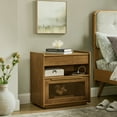 thumbnail image 3 of GZXS Mid-Century Modern Bedside Table with USB Ports & Outlets, Farmhouse Nightstand with Open Storage Shelf and Glass Drawer, 23.62"L x 15.75"W x 24.4"H, Light Walnut, 3 of 9