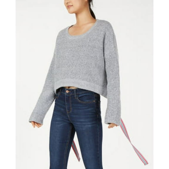 CRAVE FAME Juniors Ribbon Tie Cropped Sweater