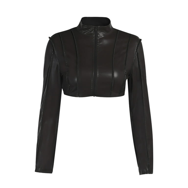 VEKDONE 2023 Clearance Crop Faux Leather Jacket Women Sexy VEKDONE 2023 Clearance Crop Faux Leather Jacket Women Sexy