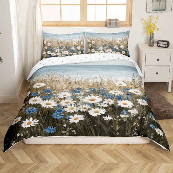 Erosebridal Floral Flower Comforter Cover Twin,White Blue Bedding Twin Size,Sea Room Decorative,Reversible,2-Piece(No Comforter)