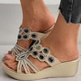 thumbnail image 1 of CAICJ98 Womens Sandals Women's Rivet Rhinestone Pearl Flat Sandals Slip on Memory Foam Sandals Open Toe Slide Sandals,Black, 1 of 4
