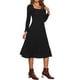 thumbnail image 4 of Vestido de suéter de punto para mujer Inspire Chic, con cuello cuadrado, decoración de botones, vestido midi acampanado con bolsillos, negro, talla XS, 4 of 6