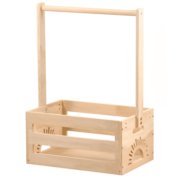 Baby Shower Basket, Large Wooden Storage Crate with 5 Hangers – Hamper for Clothes & Toys, Decorative Box for Nursery Closet