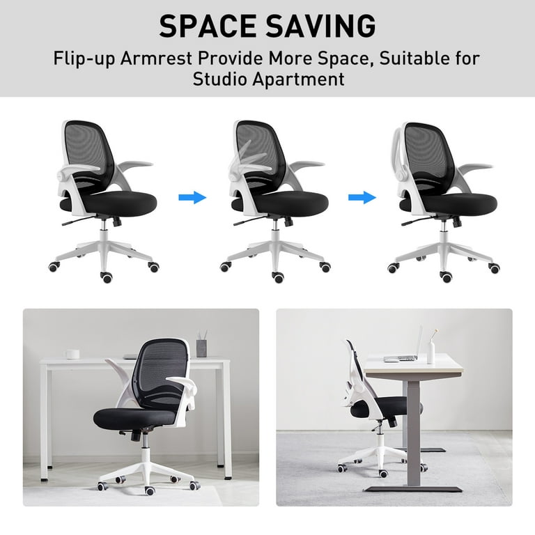 Hbada Office Chair, Desk Chair with Flip-Up Armrests and Saddle Cushion,  Ergonomic Office Chair with S-Shaped Backrest, Swivel, Mesh, for Home and