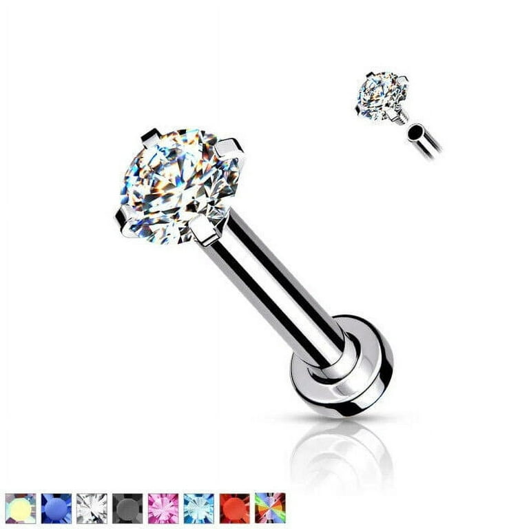 Surgical Steel Square CZ Gem Prong Stone Belly Button Navel Ring Bar Surgical Steel Square CZ Gem Prong Stone Belly Button Navel Ring Bar