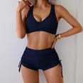 thumbnail image 2 of UTSJKR Bikini Sets for Women 2025 Cheeky Solid Twist Front Boyshorts Bathing Suit Ladies Sexy Two Piece Hawaiian Swimwear Set Navy S, 2 of 9