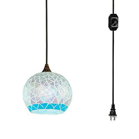 

FSLiving 15 Feet Plug-in UL Listed On/Off Dimmer Switch Cord Handmade Mediterranean Farmhouse Style Colorful Shell Shade Pendant Light for Bedroom Corner Lighting Bulbs Not Included - 1 Light