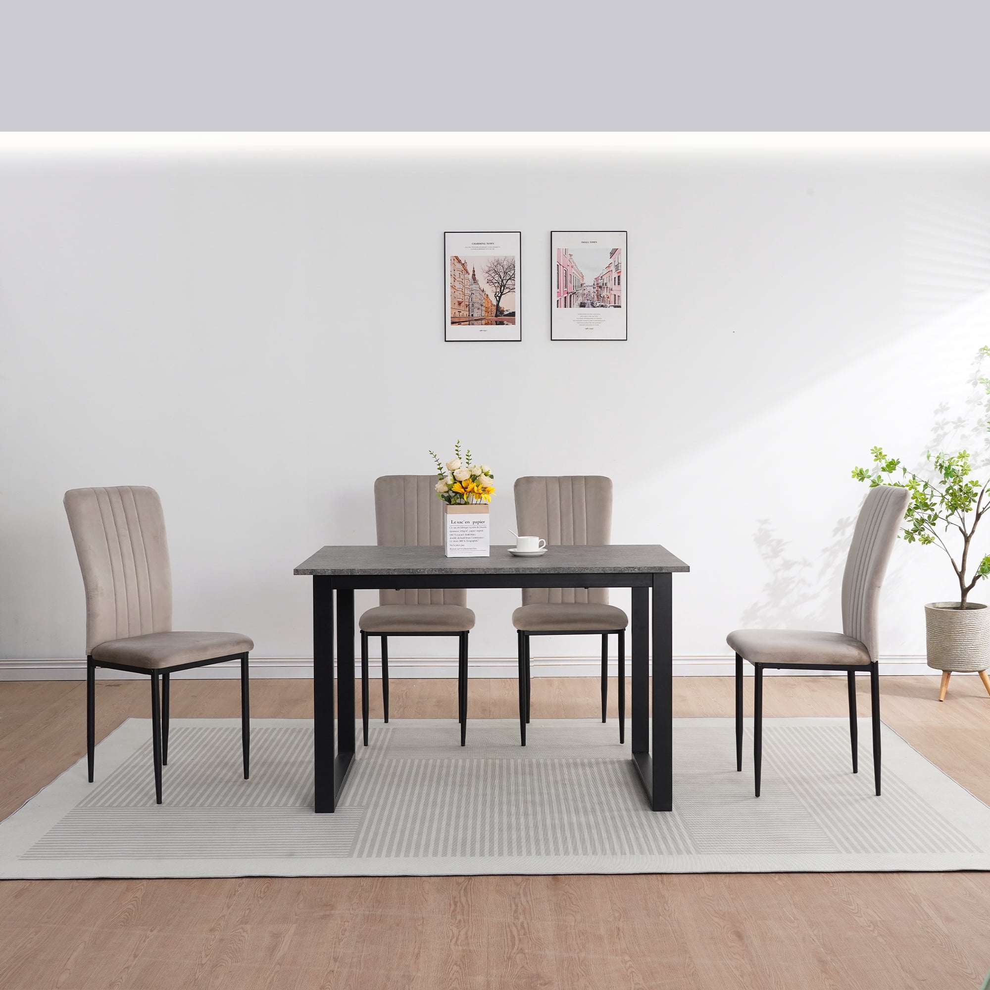 Set of 4 Dining Chairs, Kitchen Chairs, Velvet Chairs; Modern Upholstered Dining Room Chairs with Metal Legs and Adjustable Feet, Gray