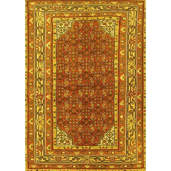Ahgly Company Machine Washable Indoor Rectangle Persian Yellow Traditional Area Rugs, 5' x 7'