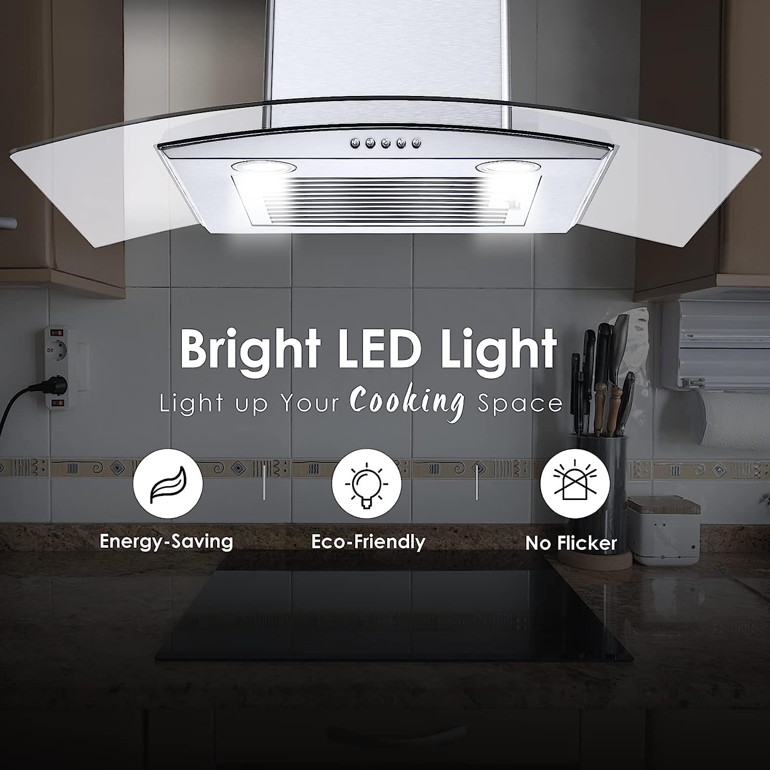 30 inch Glass Wall Mount Range Hood 450CFM Kitchen Cook 3-Speed Touch Control Range Hood 30 Inch, Tieasy Wall Mount Kitchen Hood with Ducted/Ductless Convertible Duct, Stainless Steel Chimney