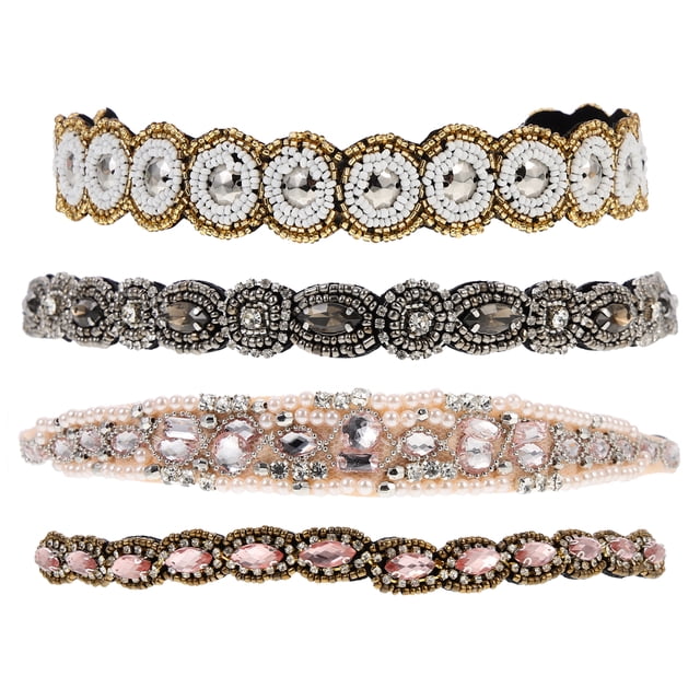MasteelfCA 4Pcs Rhinestone Beaded Headbands Rhinestone Elastic Hairbands Women Hair Accessories