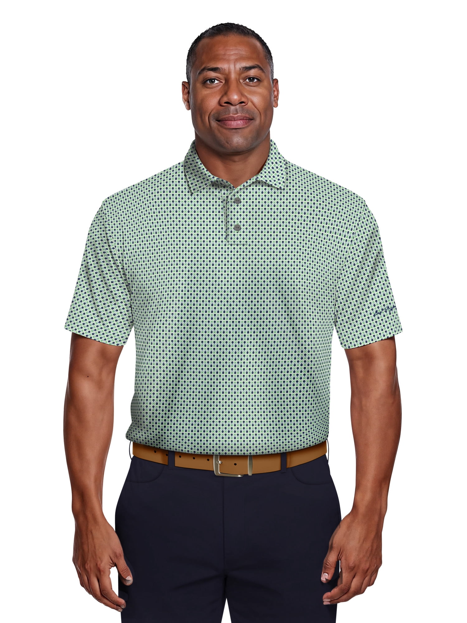 Ben Hogan Men's & Big Men's Performance Three-Color Golf Geo Short Sleeve Polo Shirt, up to 5XL