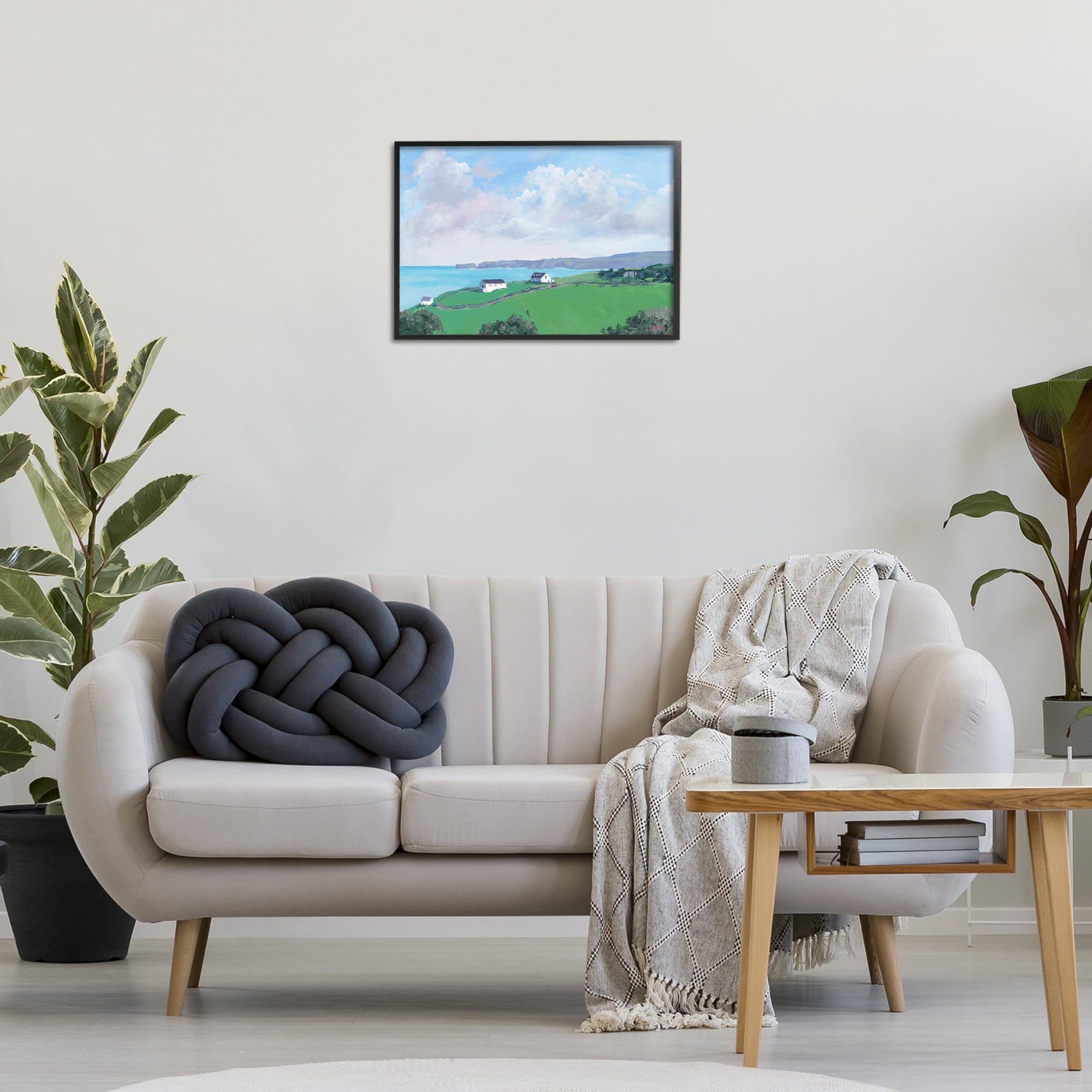 Stupell Industries Coastal Farm Houses Landscape Painting Black Framed Art Print Wall Art, 24 x 16