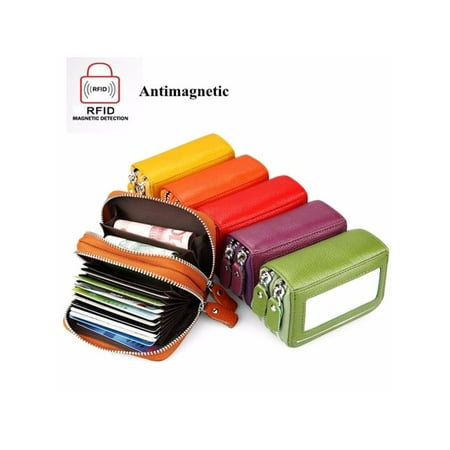 - Women Fashion 11 Card Slots RFID Wallet Mini Leather Wallet Double Zip Coin Purse Card Holder Clutch Leather Handbag Purse with 2 Money Pocket